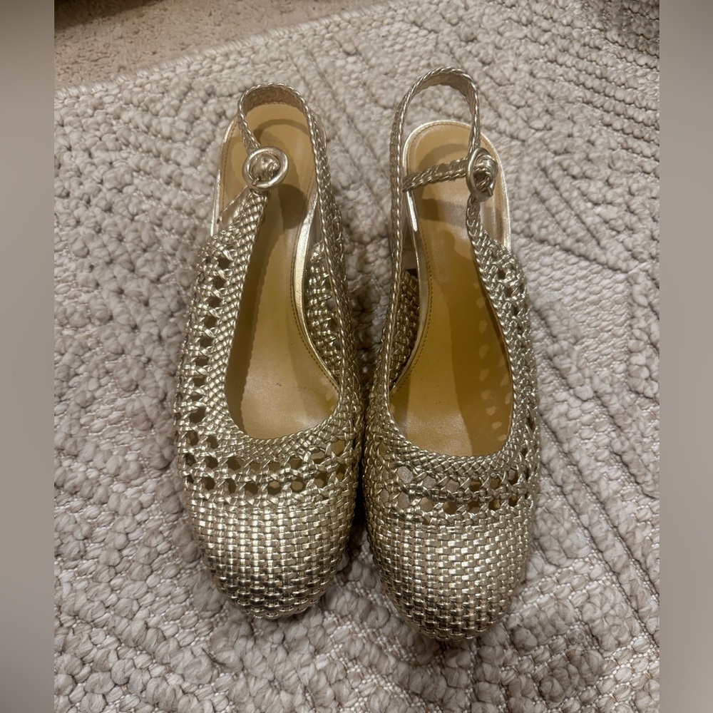 J.Crew Gold Woven Slingback Block Heel Sandals